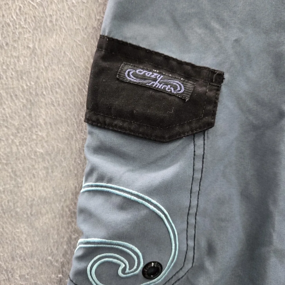 VINTAGE Crazy Shirts Men Swimwear 34 Gray Wave Embroidery‎ Board Shorts Surf Y2K